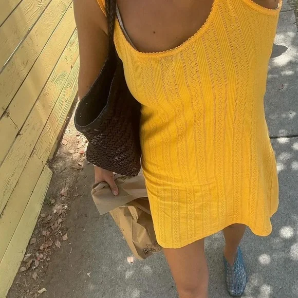Doen Cynthia Cotton Tank Mini Dress Jonquille Apolline Pointelle Yellow Gold - Picture 6 of 13